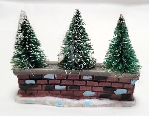 Lemax Miniature Green Flocked Bottle Brush Christmas Trees in Brick Planter