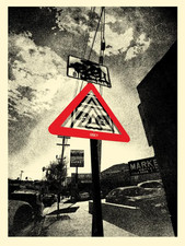 Shepard Fairey Warning Sign - Screen Print 18x24, Signed Numbered COA, OBEY