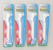 White Denture Brush Multi-Tufted Head Angled Easy Grip Contour Handle 5" 4 Pack