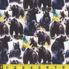 Cotton Bear Country Black Bears Cubs Trees Animals Fabric Print by Yard D479.10