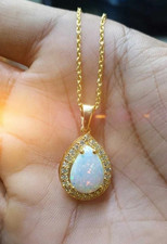 4.10 Ct Pear Cut Lab Created Fire Opal Teardrop Pendant 14K Yellow Gold Plated