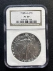 1994 Silver American Eagle 1 OZ US Coin NGC MS69 Key Date Low Mintage Milk Spots