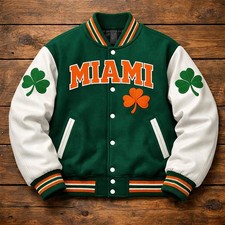 Letterman Miami Green Varsity jacket With Premium Leather Sleeves