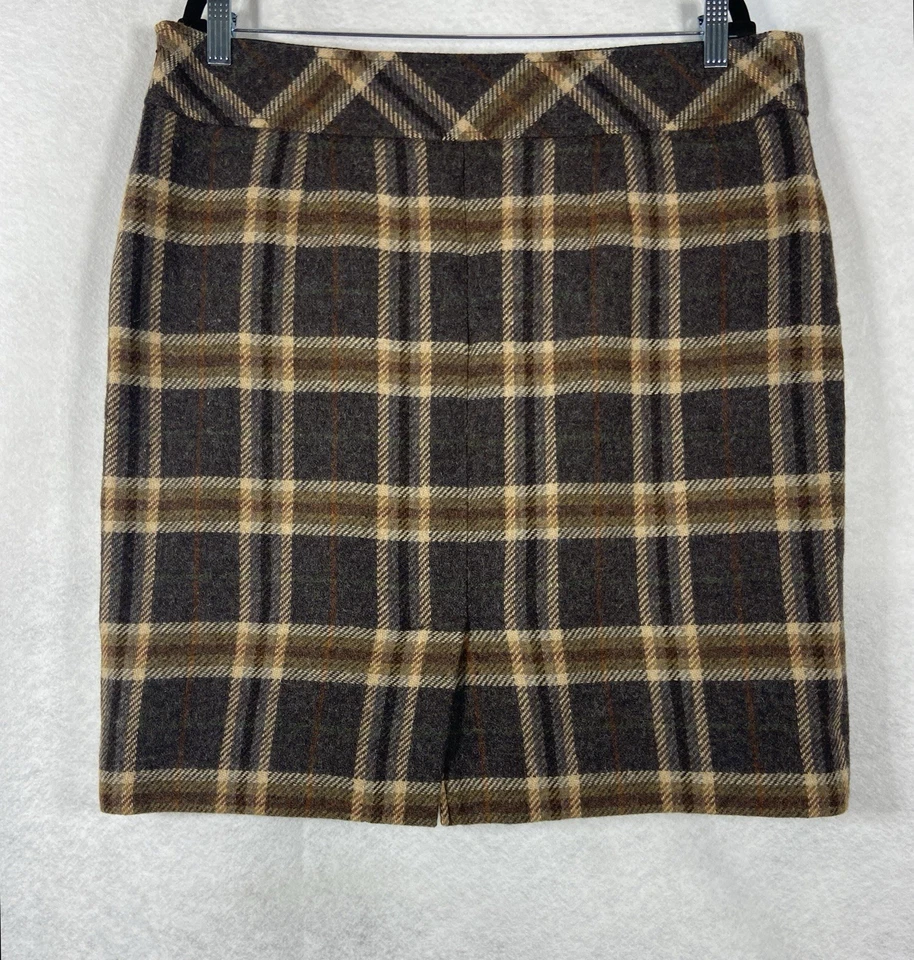 Falda LL Bean para mujer 16 marrón gris línea A cuadros mezcla de lana a cuadros mini nueva sin etiquetas Foto 4 de 4