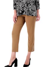 Susan Graver Women's Liquid Knit Ava Alim Crop Pants w Button Mocha