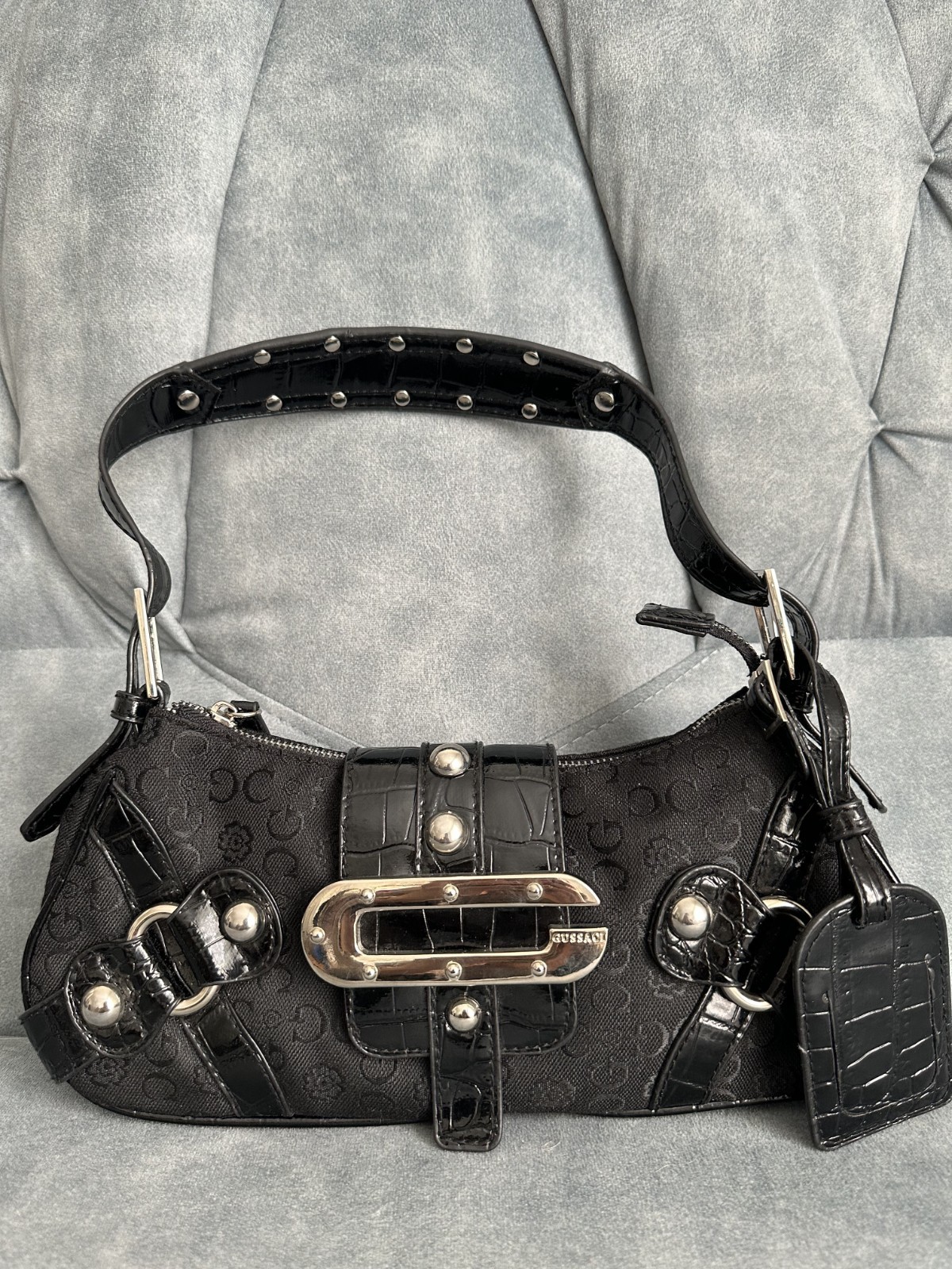 Vintage Y2K Gussaci Monogram Shoulder Bag Buckle Grunge Guess Style RARE