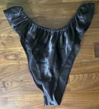 Vtg 80s Black Satin Ruffle Flutter Panties Sz M RARE USA Second Skin Mega Hicut