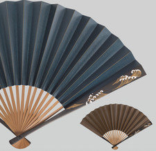 HAKUICHI Japanese Fan Kaki-shibu Lacquer "Wave" Navy  Brown Reversible