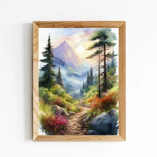 Digital Image Download IA Art Watercolor Landscape Wall Art Print Forest Path