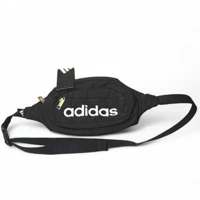 adidas Black Nylon Hiking Waist Pack Gold Zippers Adjustable Strap 2 Pockets