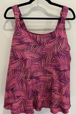 Lands End Adjustable Scoop Neck Flutter Tankini Top Magenta Print 3X 24W 26W