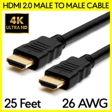 Long HDMI Cord 25 Feet HDMI 2.0 Male to Male Cable 4K 2160p 1080p 3D HDMI Cable