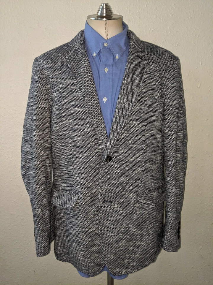 Check Textured stretch Knit Jacket 46R Blazer Coat Black White Cardigan Jacket - Image 4 of 4