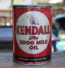 Original 1950s era KENDALL 2000 MILE MOTOR OIL Old 1 qt. Metal Can