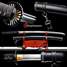 40''Black Katana 1095 Steel Leather Saya Battle Ready Japanese Samurai Sword New