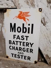 VINTAGE MOBIL PORCELAIN SIGN OLD 12" GAS STATION GARAGE BATTERY CHARGER TESTER