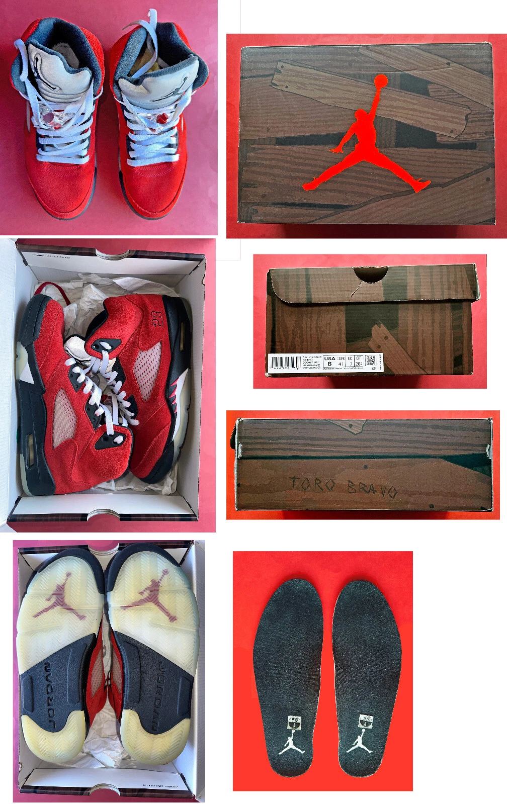 Nike Air Jordan 5 Retro Mid Raging Bull taglia 8 DD0587 600 OG belle condizioni