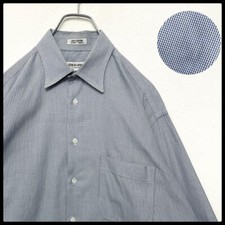 Giorgio Armani Vintage Wide Collar Long Sleeve Shirt Houndstooth Blue Large so
