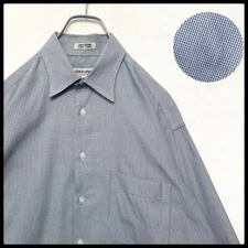 Giorgio Armani Vintage Wide Collar Long Sleeve Shirt Houndstooth Blue Large  so