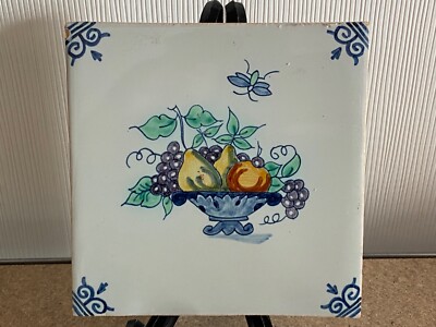 FREE SHIPMENT Unique polychrome TILE MAKKUM Tichelaar Delft Holland fruit 7