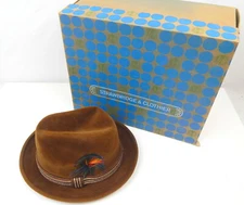 Wickham Genuine Velour Brown Men's Hat & Box 7 1/8 Size Strawbridge Clothier VTG