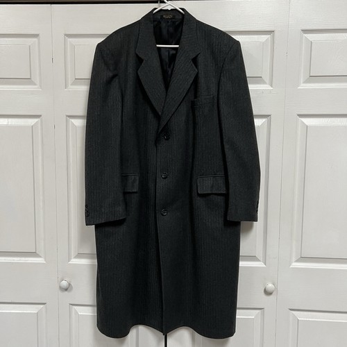 Men’s Pure Wool Trench Coat Size 46 R Tweed Gray Herringbone - Picture 3 of 17