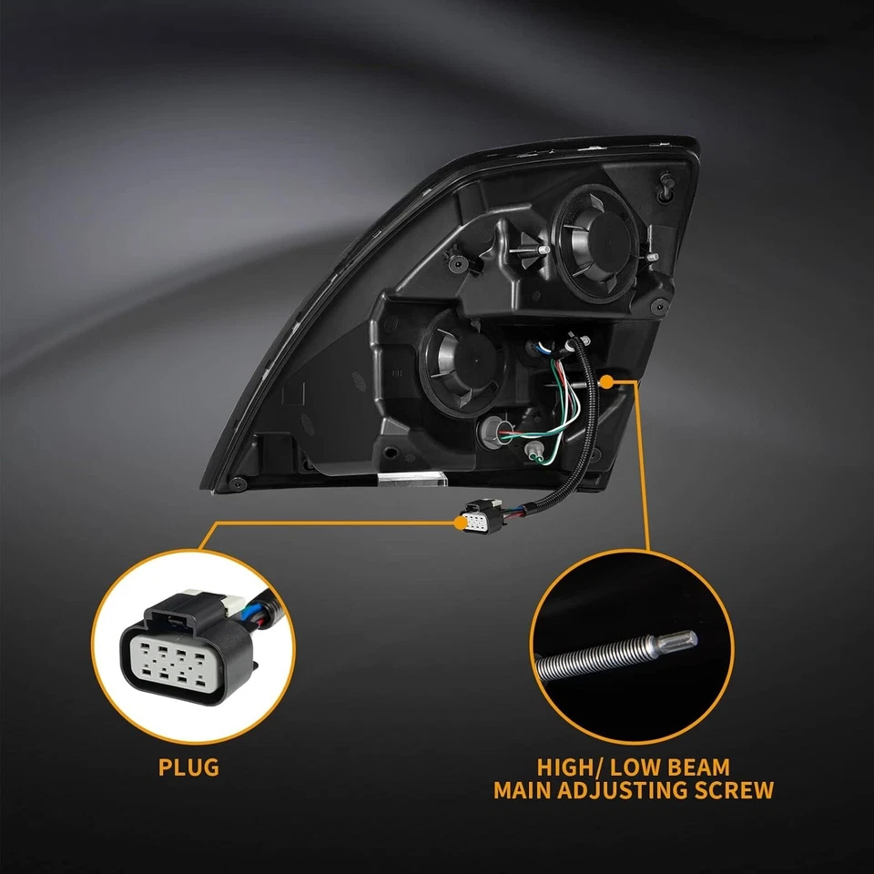 Conjunto de faros de carcasa negra para Volvo VNL 670 780 2004-2017 Foto 4 de 4