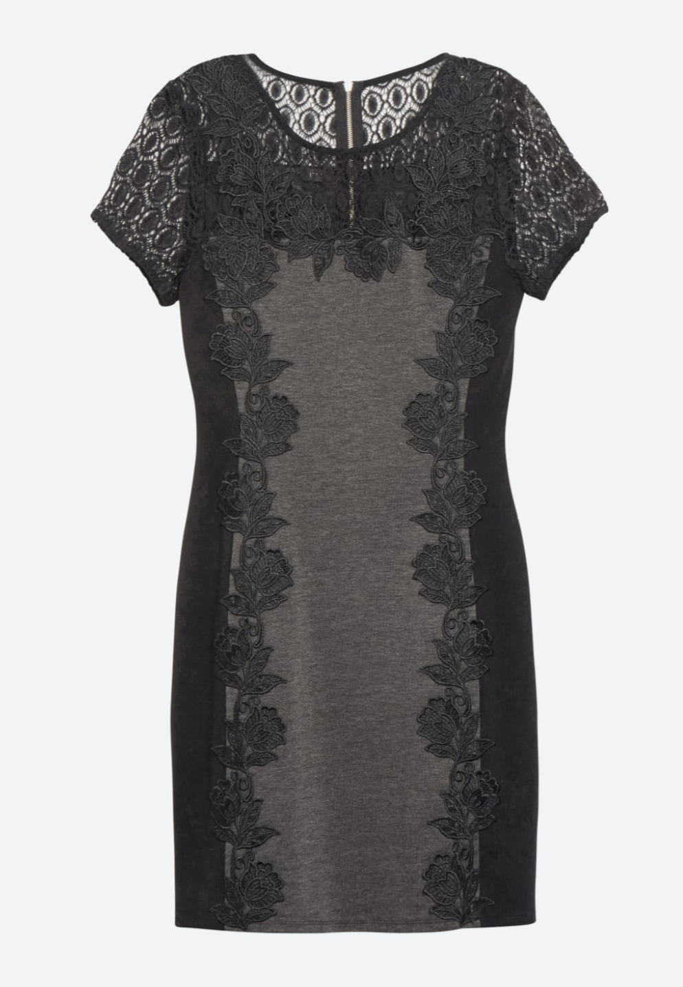 Truly Poppy Gray & Black Becka Lace Trim Knit Dress Women's Size Medium