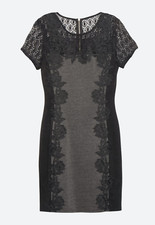 Truly Poppy Gray & Black Becka Lace Trim Knit Dress Women's Size Medium