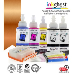 Refillable ink cartridges compatible with Canon MG5560 MG5460 PGI-650 CLI-651 XL