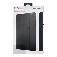 Verizon Folio Case  Tempered Glass Bundle for Galaxy Tab A 10.5 inch - Black