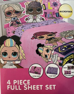 LOL, 4 Piece Microfiber FULL Bedding Sheet Set & Pillowcase for Girls LOL NEW