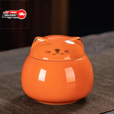 Handmade Ceramic Cat Urn White Black Pet Memorial 220ml