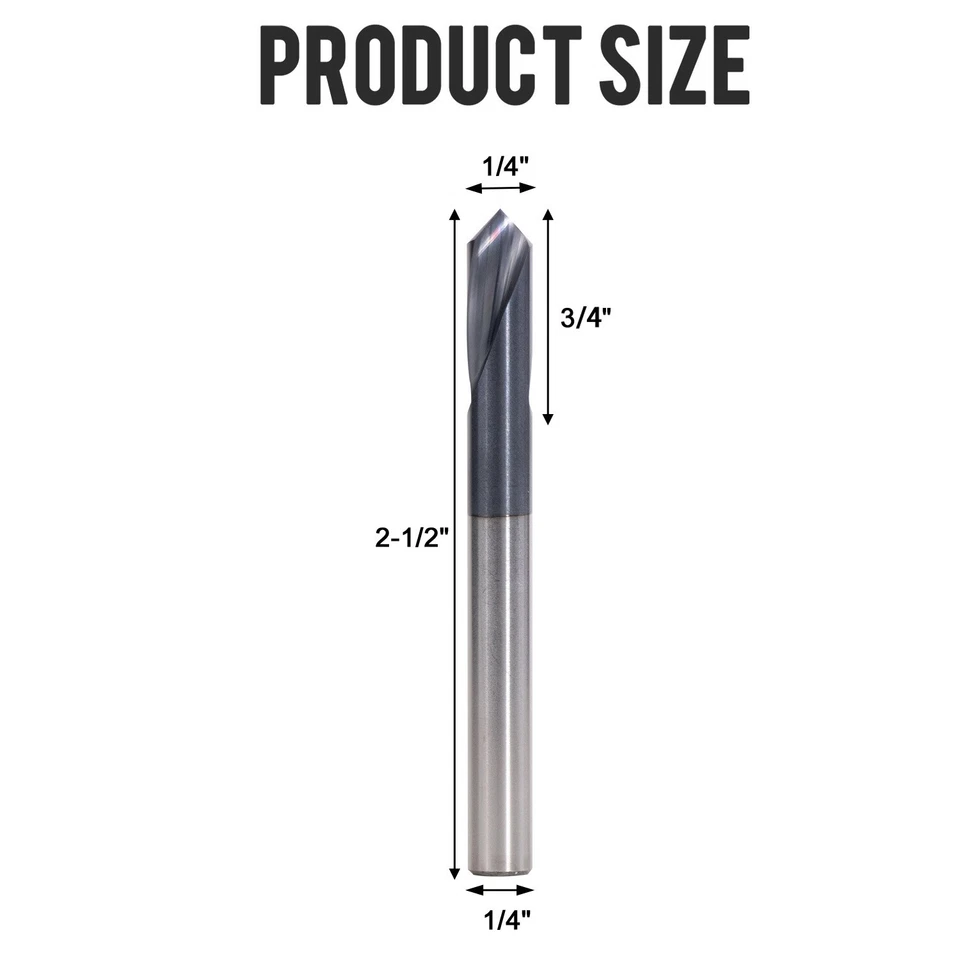 5 шт. 2 флейты 1/4 дюйма x 3/4 дюйма x 2-1/2 дюйма 90 градусов твердосплавная точечная дрель - с покрытием AlTiN - Изображение 3 из 4