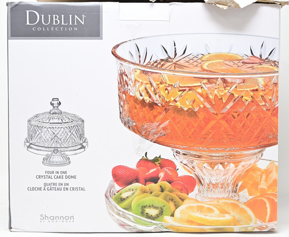 Shannon DUBLIN LEAD CRYSTAL 4-in-1 -Cake Stand, Punch Bowl, Relish