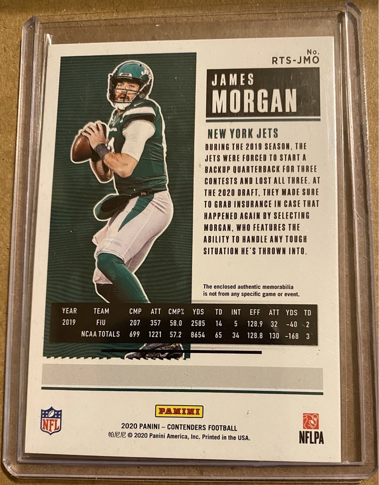 James Morgan RC 2020 Panini Contenders Rookie Ticket Relic RTS-JMO - Image 2 of 2