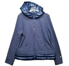 Tommy Hilfiger Sport Navy Blue Full Zip Sweatshirt Hoodie Puffer Hood Womens XL