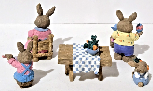 S/5 Mervyn's 1994 Easter Bunny Rabbits Picnic Figurines Painting Easter Eggs - Picture 2 of 12