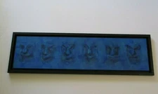 LARGE WIDE PAINTING ABSTRACT EXPRESSIONISM MODERNISM HEADS FACES SIGNED BLUE