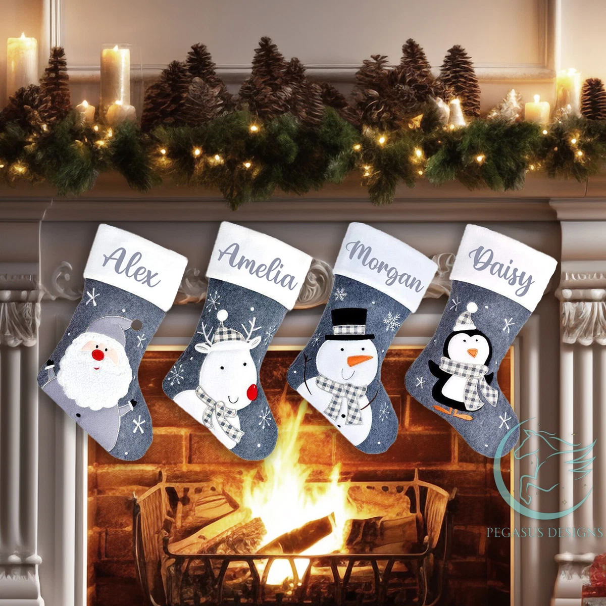 Personalised Christmas Stockings Grey Family Xmas Gift with Name