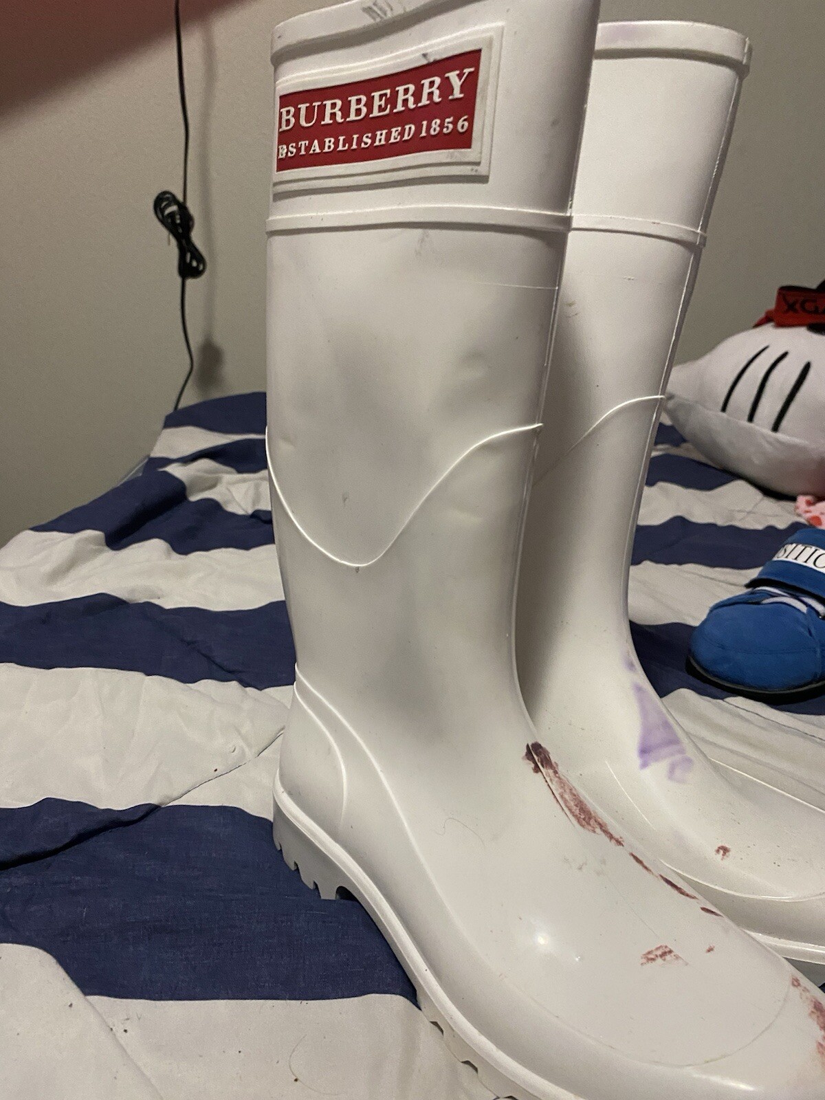 Burberry Rainboots White Women's Size 9.5 40 Rubber Shoes Italy Designer