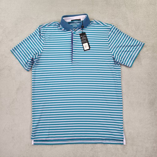 NWT Greyson Alleghany Golf Polo Mens Medium Blue Dewberry Stretch Striped Shirt