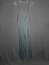 Vtg Val Mode M Baby blue Silky Nylon Lace trimmed Negligee Nightgown Lingerie