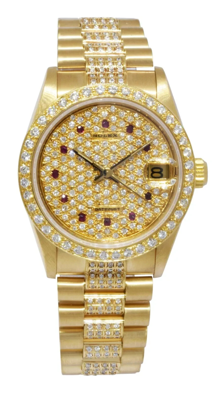 Rolex Datejust President 18k YG Pave Diamond & Ruby Dial Lady 31mm Watch 68278 image 10