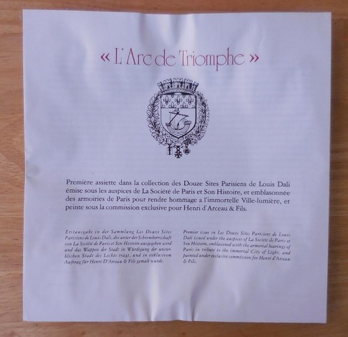 D'Arceau Limoges L'Arc de Triomphe Collector Plate Paris France - Picture 7 of 8