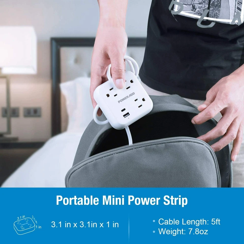 POWERADD USB C Power Strip with Power Delivery 18W Travel Power Strip Mini QC 3 - Image 3 of 4