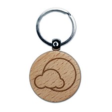 Partly Cloudy Weather Engraved Wood Round Keychain Tag Charm