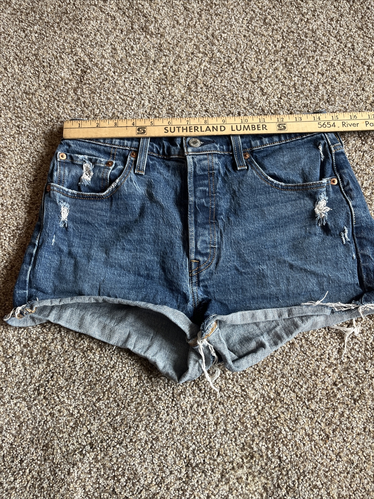 Levis Jean Shorts Womens 29 Blue 501 Cut Off Premium Denim Button Fly - View 5