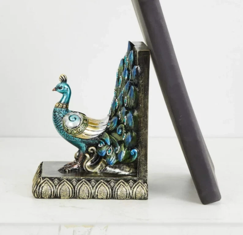 Artistic Peacock Bookends - Handcrafted with High-quality Wood and Resin Set of2 - Image 3 of 4