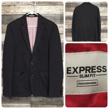 Express Photographer Slim Fit Blazer Men  s 38R Gray Black 2 Button Micro Plaid